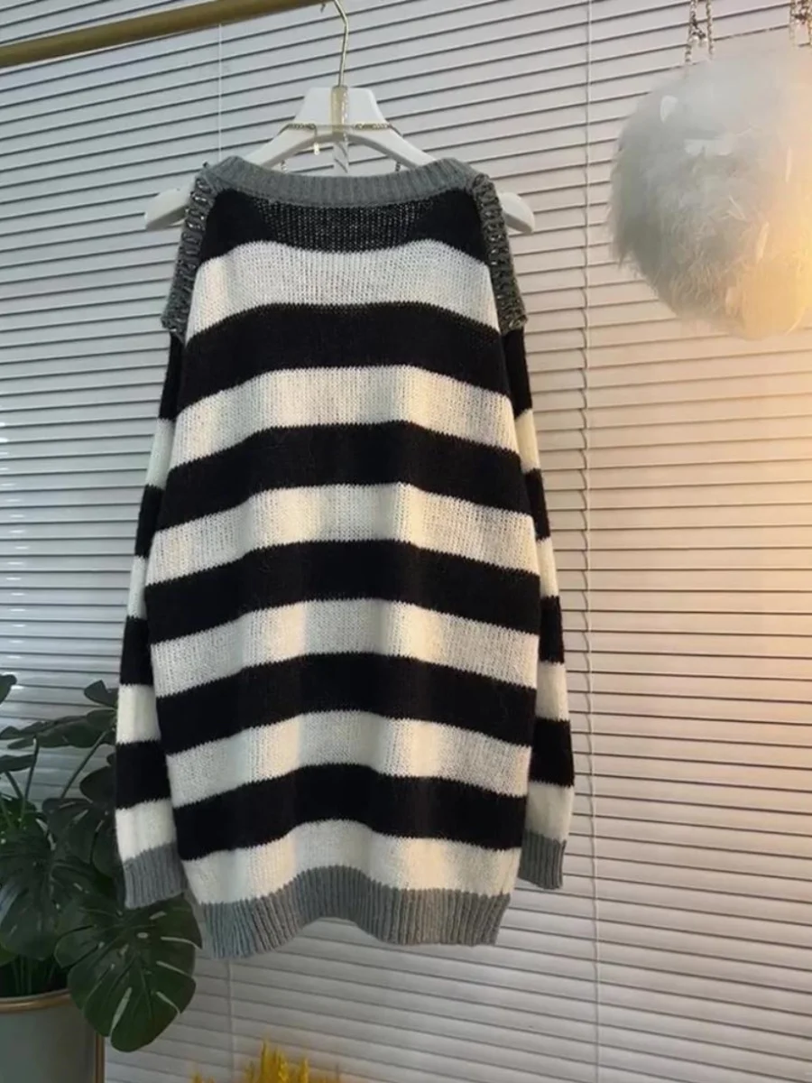 Chubby Girl 0 00 кг-50 кг Очень большой свободный трикотаж в контрастную полоску с