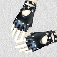 good quality womens semi finger pu gloves personality nightclub punk rivet faux leather fingerless gloves