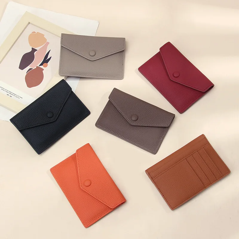 Ultra-thin Ins Style Genuine Leather Card Holder Fashion Mini Short Envelope Women Wallet Korean Japan ID Credit Card Case Purse