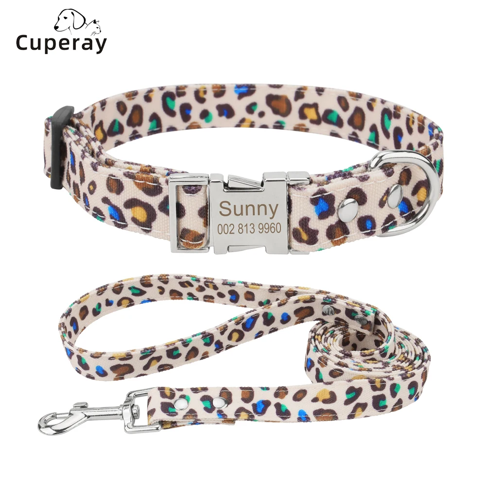 

Custom Dog Collar and Leash Set,Personalized Leopard Pattern,Polyester Fabric Webbing with 120cm Leash, for Medium Large Dogs