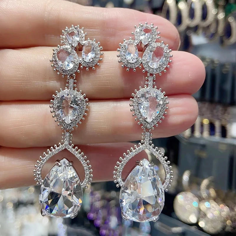 

Luxury Drop Earrings for Women 2022 Trendy Cubic Zirconia Waterdrop Earrings Woman Green Transparent Champagne Jewelry Gift