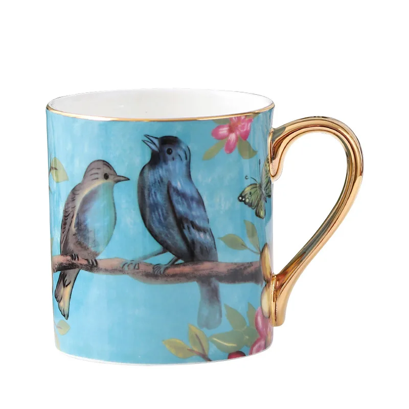 Кофейные кружки из костяного фарфора, европейский узор птицы, легкие роскошные чашки для послеобеденного чая в Пномпене, розовые, синие, кружка для пары, керамическая подарочная чашка (art.: 3920bd63daeb9) - 3920bd63daeb9