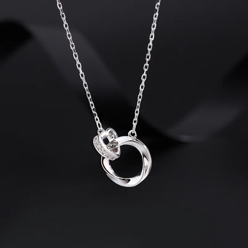 

S999 Sterling Silver Mobius Ring Necklace, Female Heart-shaped Clasp, Neck Chain Small Crowd, Collarbone Chain