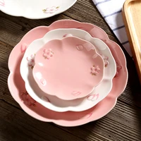 ceramic plate hand painted embossed cherry blossoms home dining plate for food steak fruit dessert disc kitchen tableware