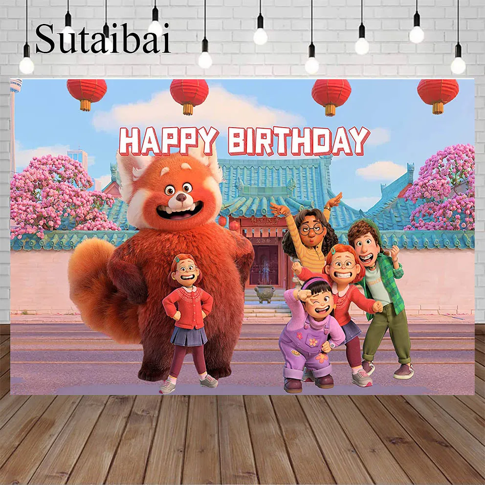 

Temple Backdrop for Turning Red Birthday Party Children Photo Background for Turning Red Theme Party Caketable Decorations Baby
