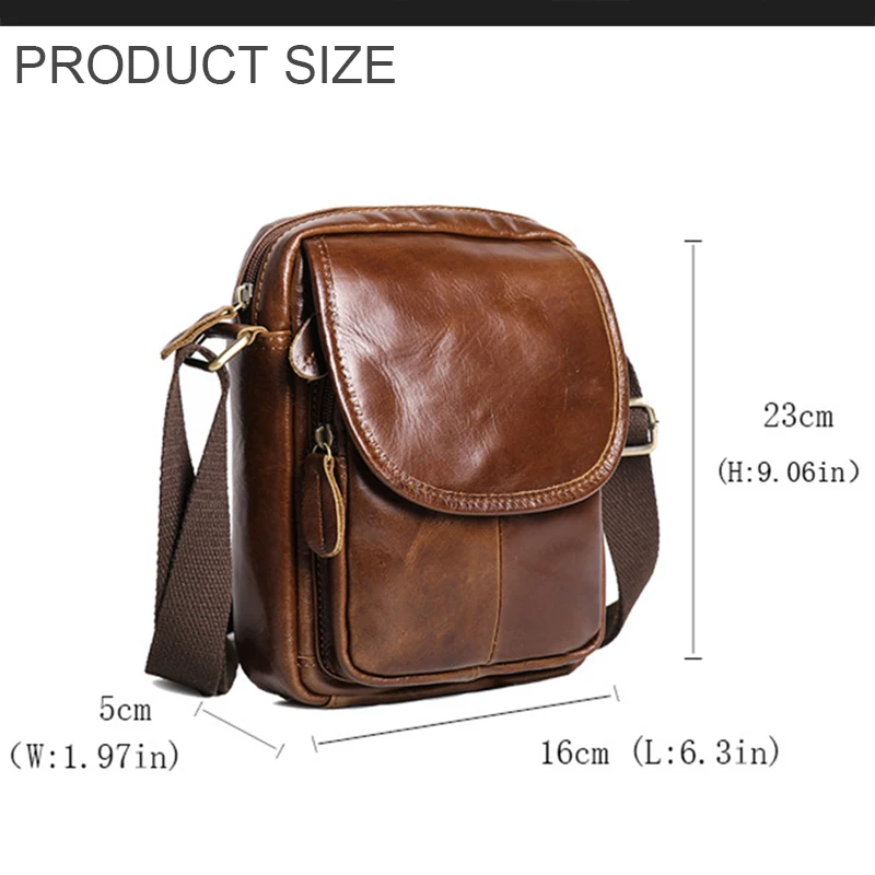 Vintage Men's Leather Simple Zipper shoulder bag Small Crossbody bag Messenger Bag