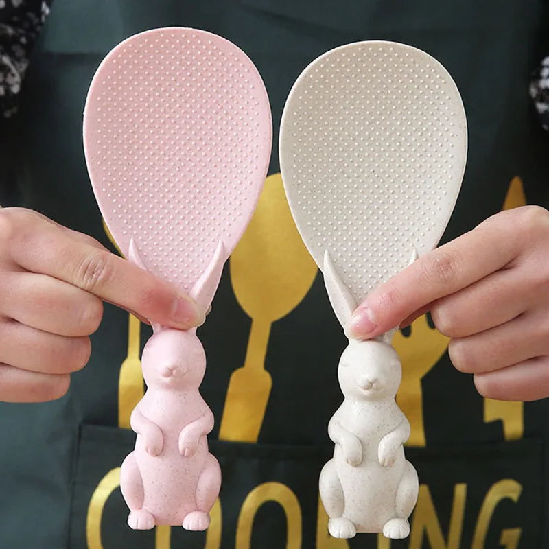 

1 Pcs Creative Wheat Straw Rice Spoon Cute Rabbit Non-stick Rice Stereoscopic Rice Shovel Household Plastic Cartoon Rice Spoon