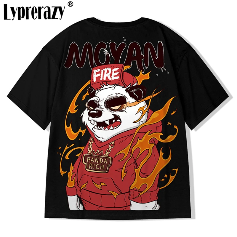 

Lyprerazy Новая модная китайская фирменная футболка с принтом панды с коротким рукавом Свободная трендовая Хлопковая мужская футболка