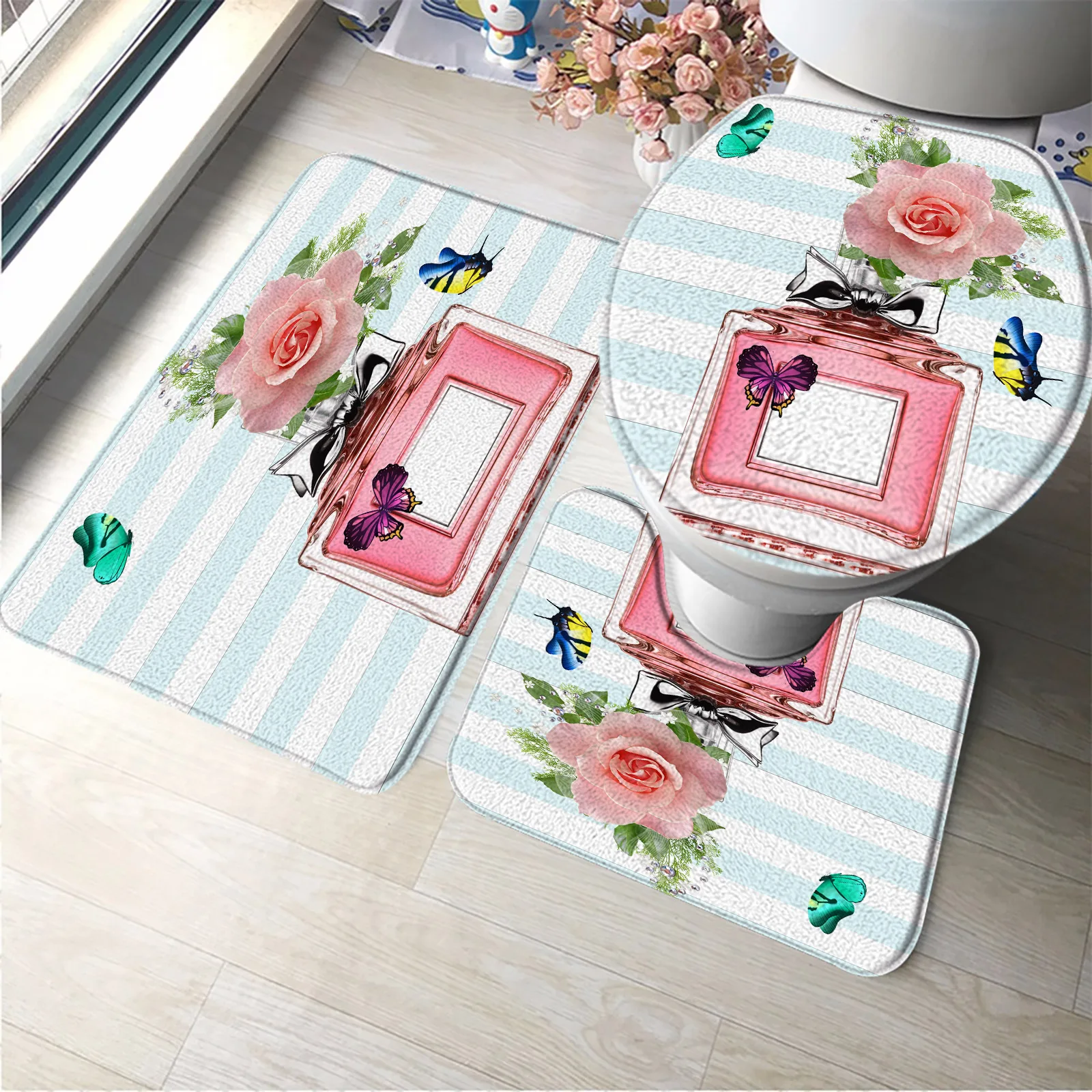 Иллюстрация флакон духов бабочка ванная комната нескользящий коврик для ванной