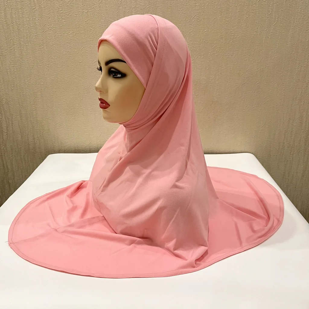 Plain Two-Piece Large Size Muslim Hijab With Inner Chin Part Women Amira Pull On Ready To Wear Top Quality