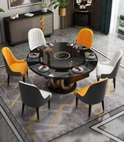 Light luxury multifunctional dining table and chair combination household telescopic 8-person circular induction cooker turntabl