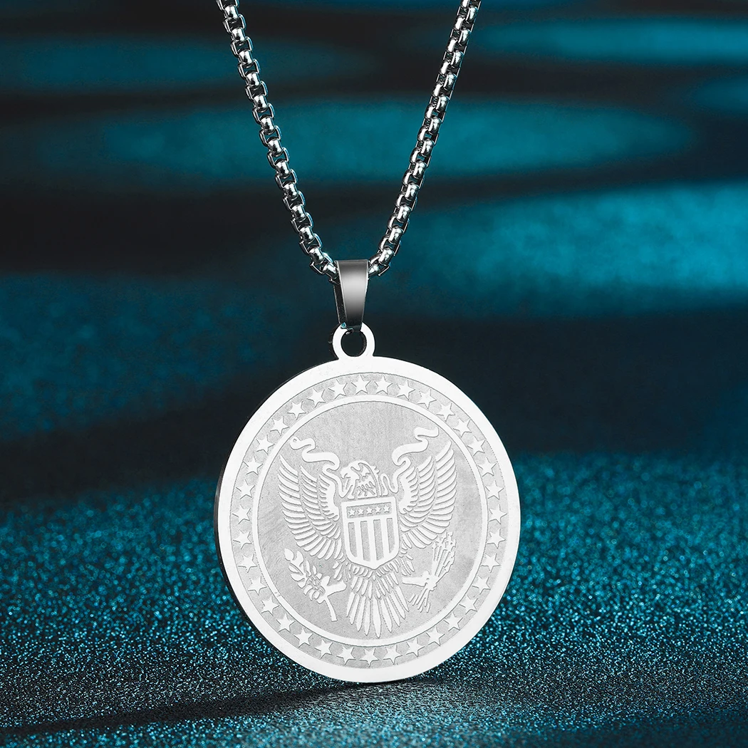 

CHENGXUN Albania Eagle Emblem Pendant Necklace for Men Women Round Eagle Medallion Charm Neck Chain Norse Amulet Jewelry Collar