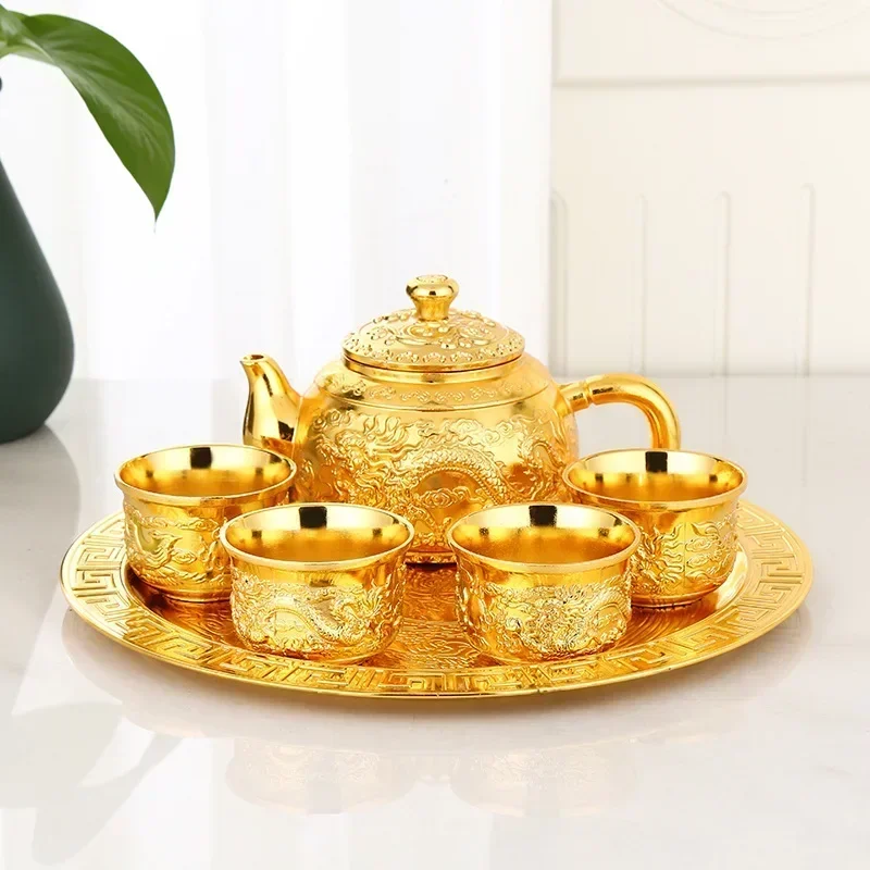 Retro Tea Wine Set European High-end Golden Small Full of Dragon and Phoenix Pot Cup