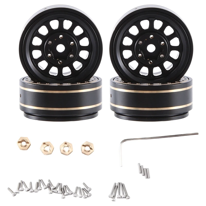 

4 шт. 1,0 Plus Beadlock колесный обод, латунный обод колеса и шестигранный адаптер ступицы колеса для TRX4M 1/18 RC Гусеничный автомобиль, обновленные детали