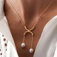 2nd geometric asymmetric eternal love imitation pearls pendant necklace for women fashion horseshoe necklace elegant jewelry