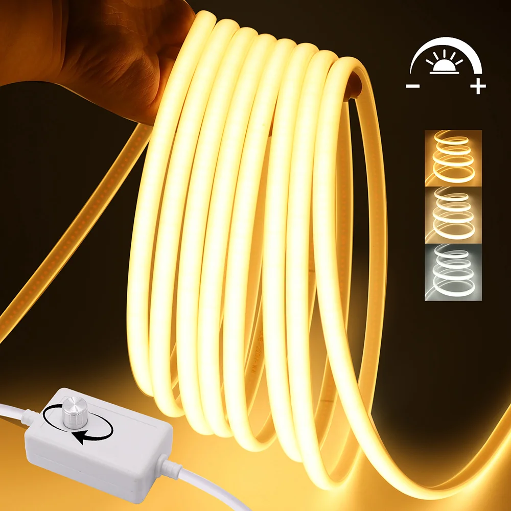 220 В COB светодиодная лента с регулируемой яркостью диммер вилка европейского