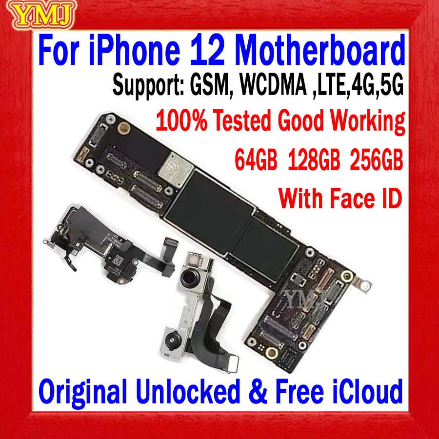 

Clean ICloud Mainboard Original Unlocked For IPhone 12 64g/128g/256g Motherboard With/No Face ID Logic Board Tested Good Working