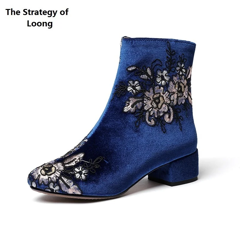 Демисезонные ботинки для верховой езды в национальном стиле на толстом каблуке с