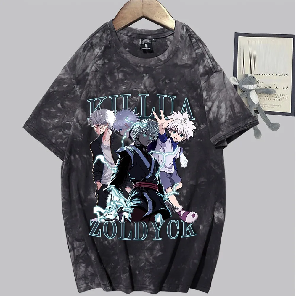

Мужская футболка Killua Zoldyck, предварительно сокращенная футболка с коротким рукавом и круглым вырезом, Приталенная футболка Hunter X Hunter