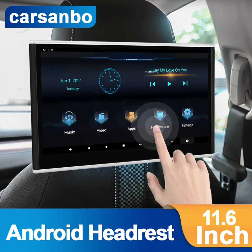 

Carsanbo Car Android Display 11.6 Inch Headrest 4K MP5 Monitors Silver Airplay Tablet Multimedia with 1080P Video WIFI Bluetooth