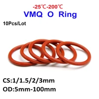 10pcslot cs11 523mm red silicon ring silicone vmq o ring rubber o ring seal gaskets oil ring washer od5 100mm