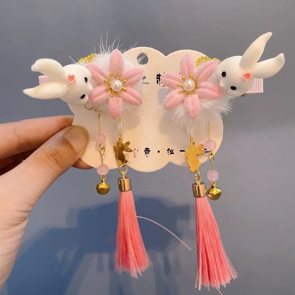 

Бархатные головные уборы Hanfu для древних девочек, аксессуары для волос, детские заколки для волос с кроличьими кисточками, детские заколки