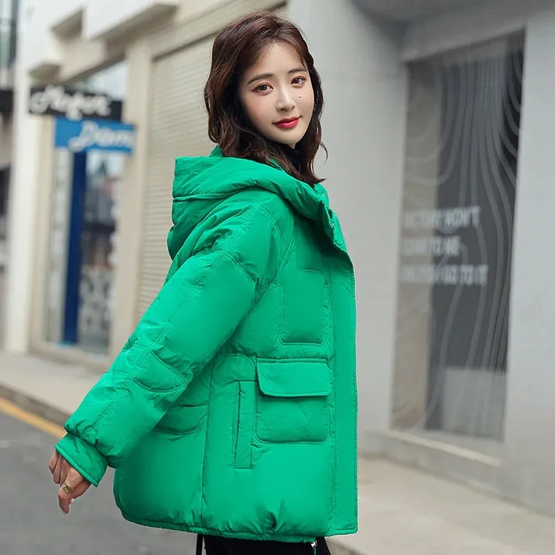 New Women Winter Jacket Parkas Long Sleeves Down Cotton Jackets Hooded Parka Female Short Casual Warm Student Coat Outwear
