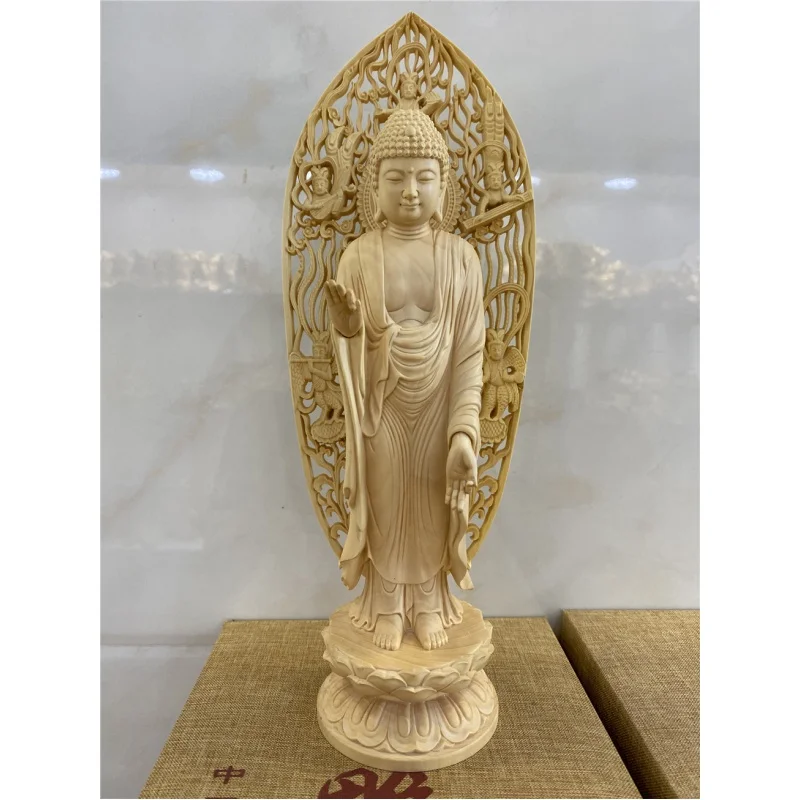 

Ручная работа Самшит [Buddha】A mi tuo Tathagata Западная троица Тан Ми шинон Rufa, украшения из массива дерева