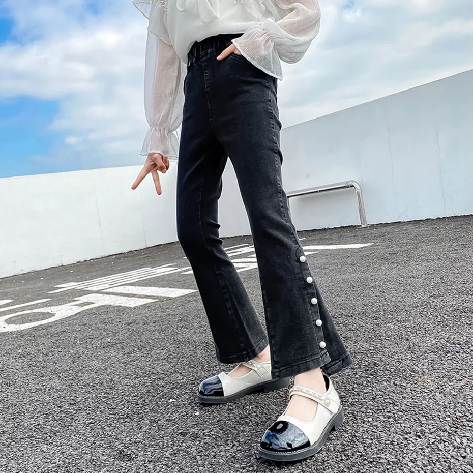 

Girls Jeans Solid Color Jeans For Girls Spring Autumn Jeans Teenage Kids Elastic Waist Trousers Girls Clothes 6 8 10 12 14 Years