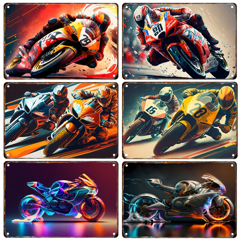 

Modern Motorcycle Metal Signage Tin Painting Billboard Vintage Racing Poster Home Living Room Garage Club Wall Art Decor Mural