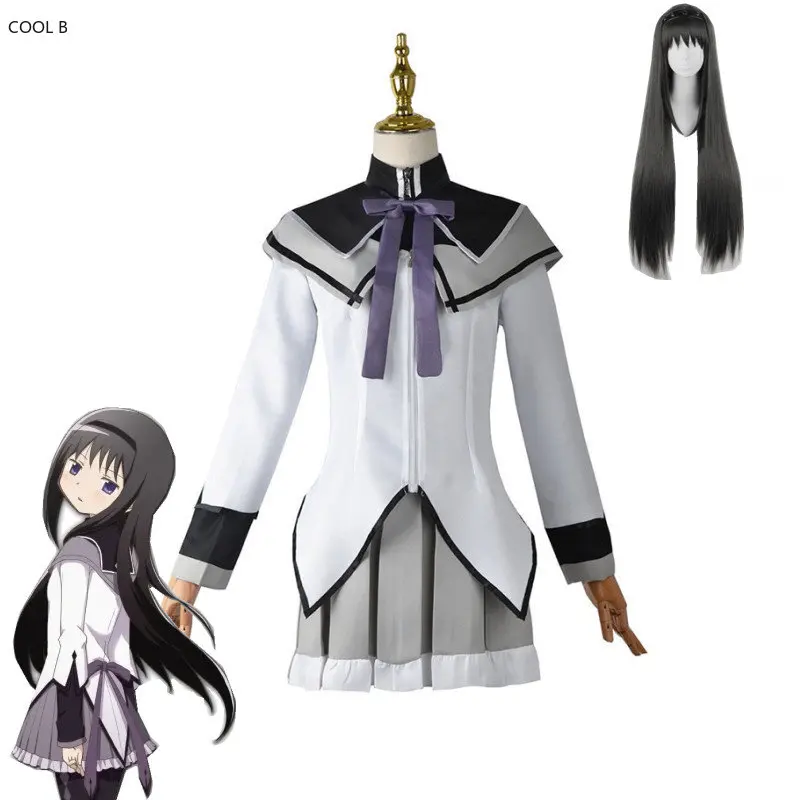 

Anime Magical Girl Puella Magi Madoka Magica Homura Akemi Cosplay Costumes Halloween Costumes for Women Vestido Dress Suit Wig