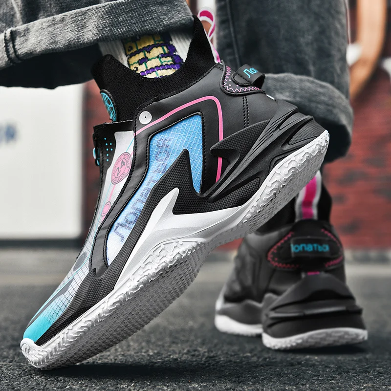 Size 36-45 Spring Blue Sock Men's Basketball Sneakers Chunky Professional Training Shoes Women High Zip Sport Shoes Man basket