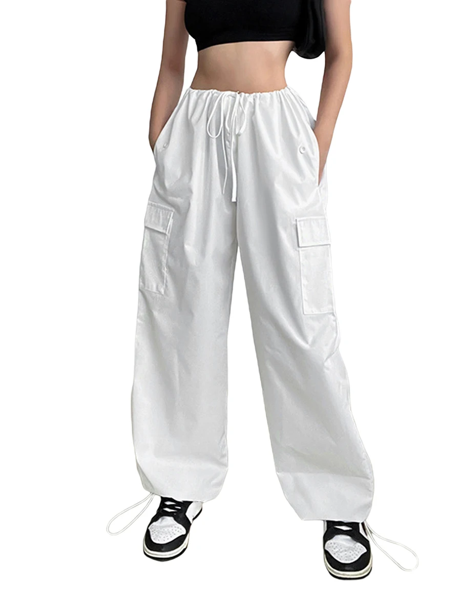 

Брюки-карго Женские однотонные с заниженной талией и большими карманами