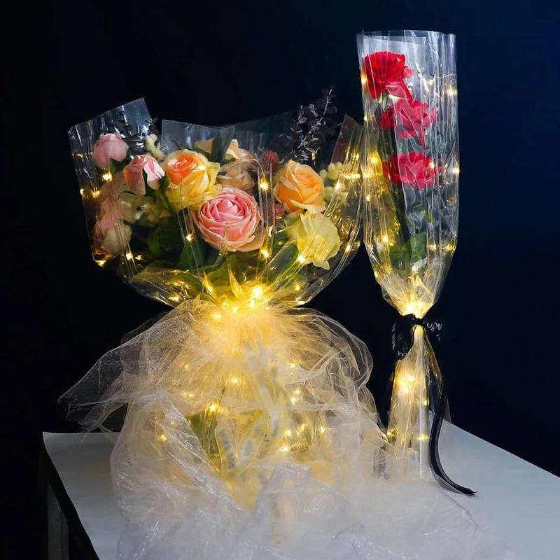 

Waterproof LED Flower Bouquet Wrapping Paper Romantic DIY Gift Paper Multi-purpose Flower Packaging Paper with LED Light