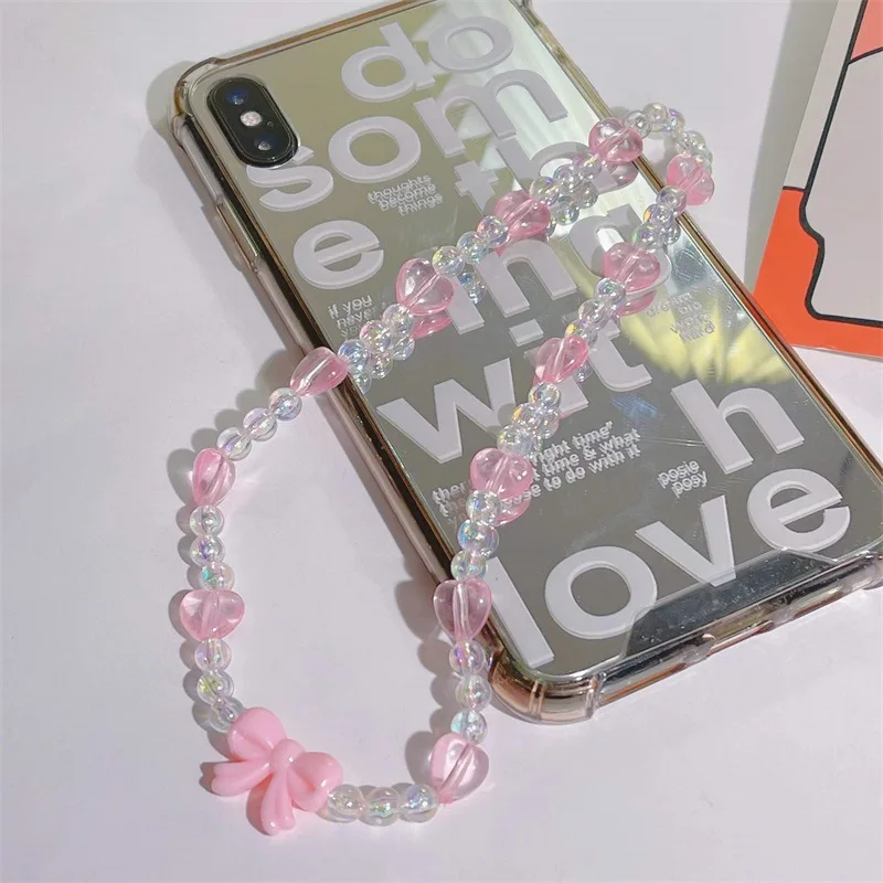 Милый и милый розовый ремешок в форме сердца для мобильного телефона Женская