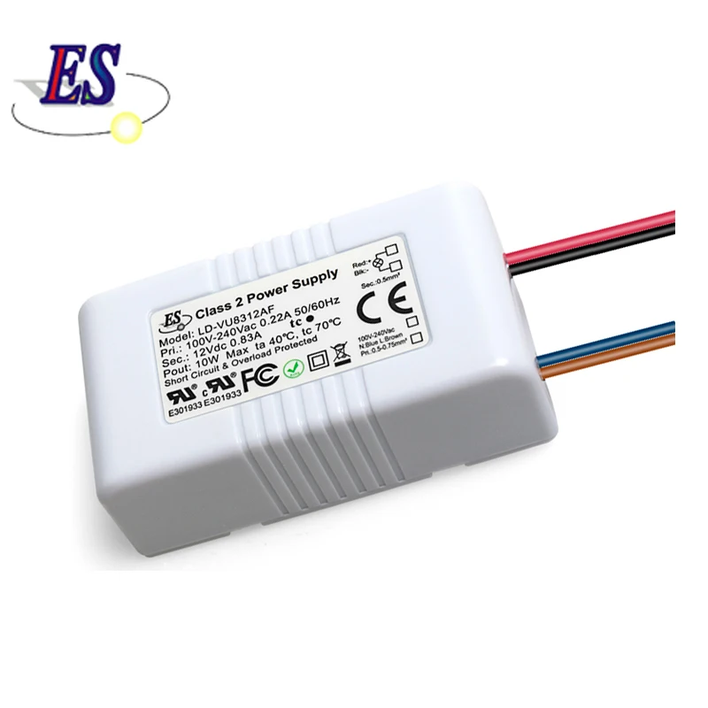 

ES power supply 10W AC/DC Constant Voltage LED Strip Driver 12V or 24V Tape light transformer LED light adapter UL certification