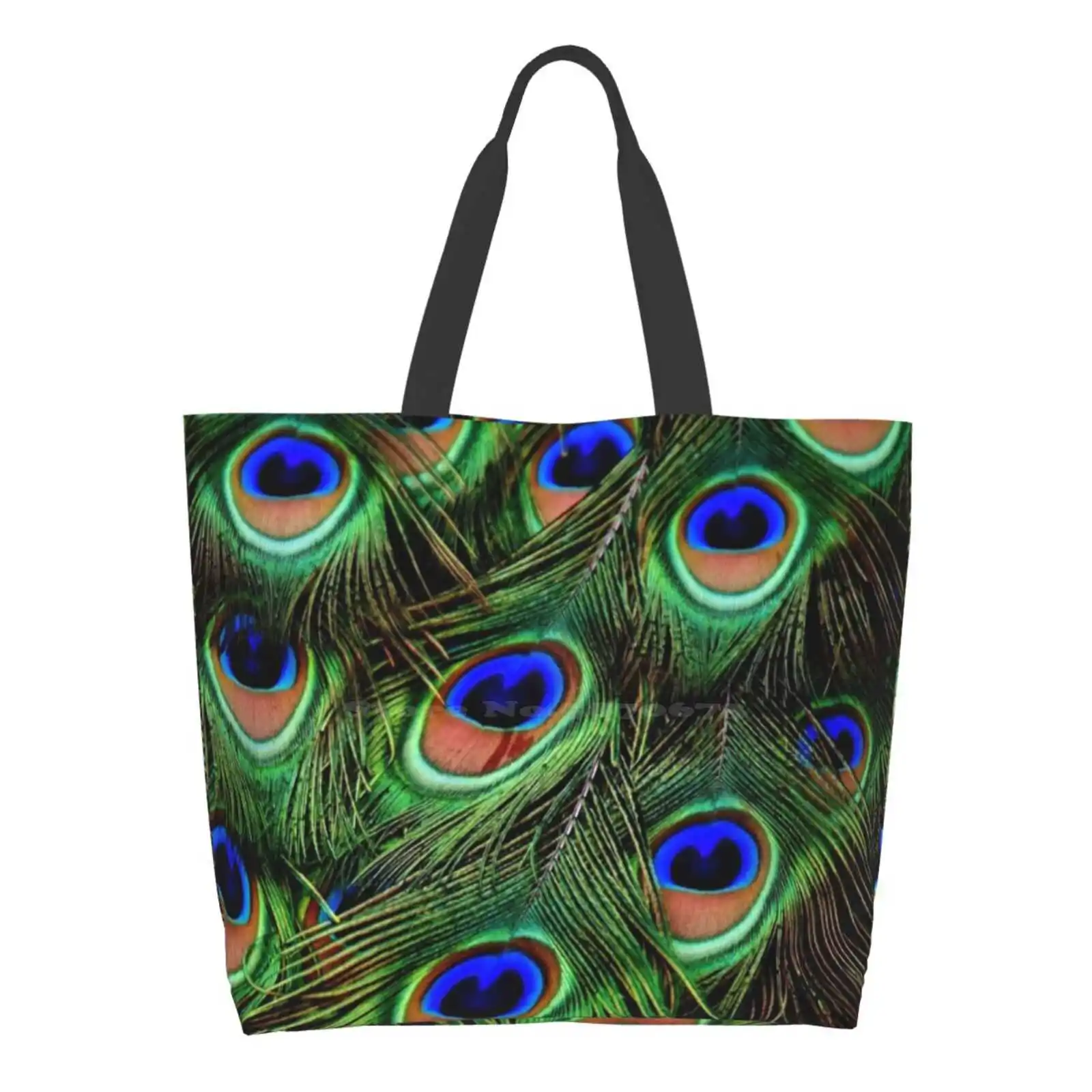 Iridescent, Colorful Peacock Feather Plumage Design Large Size Reusable Foldable Shopping Bag Peacock Feathers Plumage Dazzling