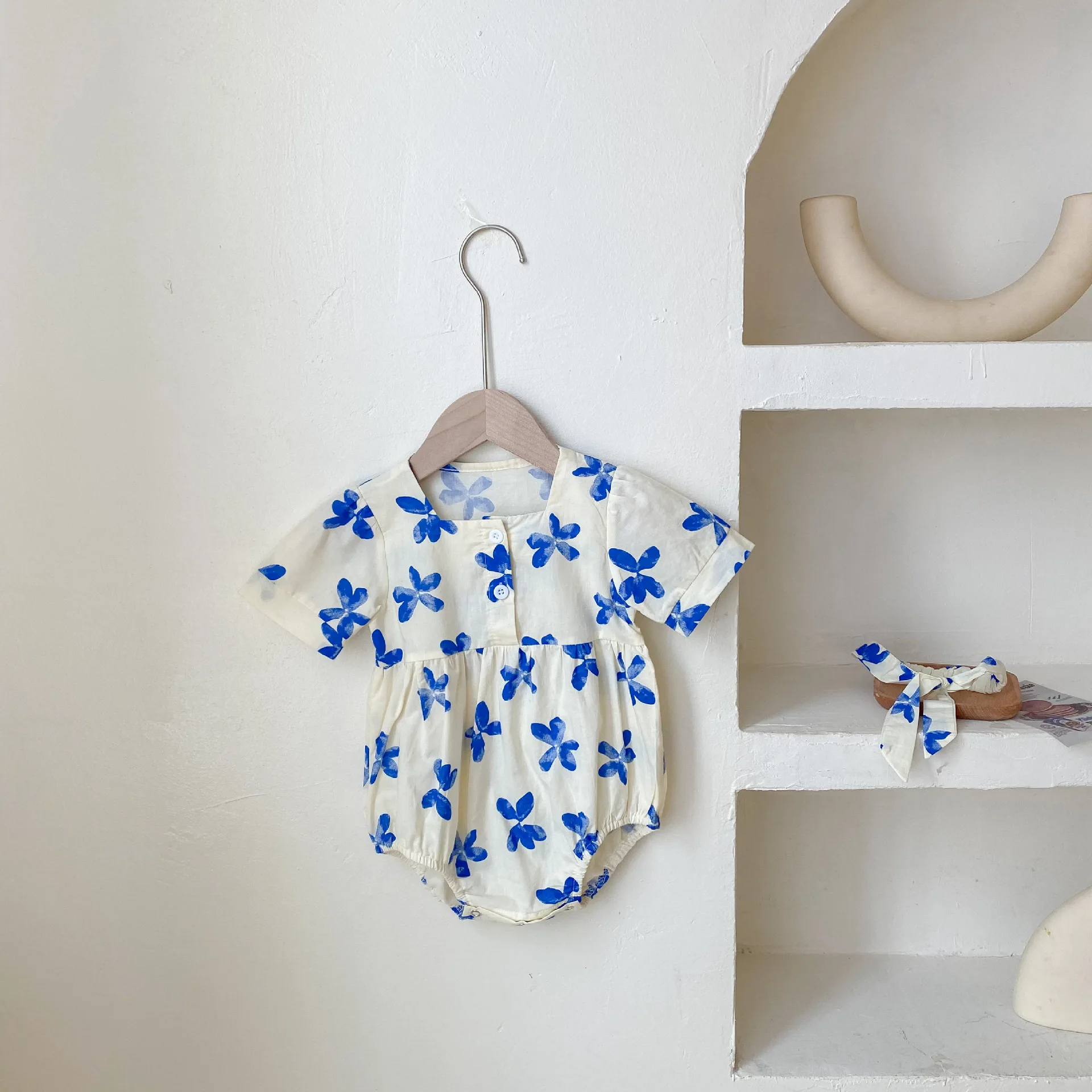 

Комбинезон для новорожденных, с бантом и коротким рукавом, из хлопка