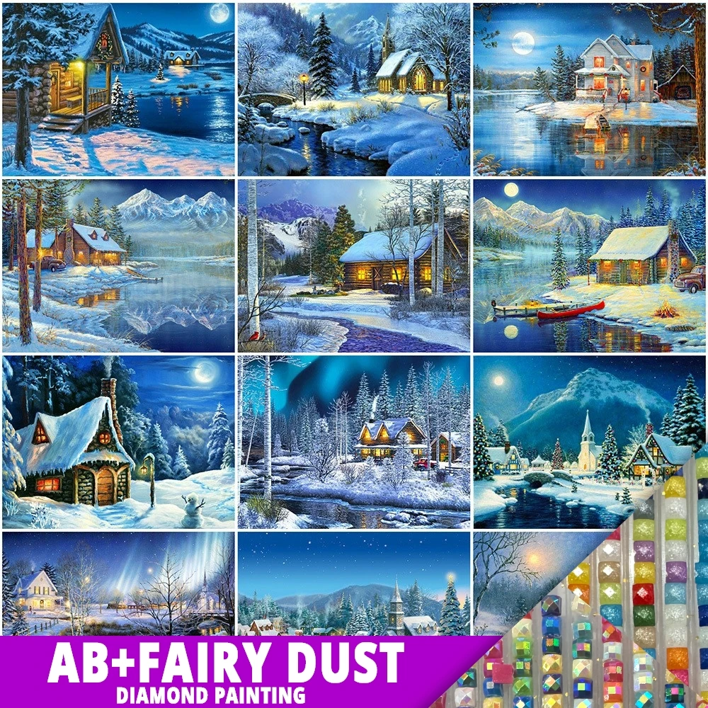 AB сказочная пыль DIY Вышивка зимний дом алмазная живопись пейзаж 5D Новые