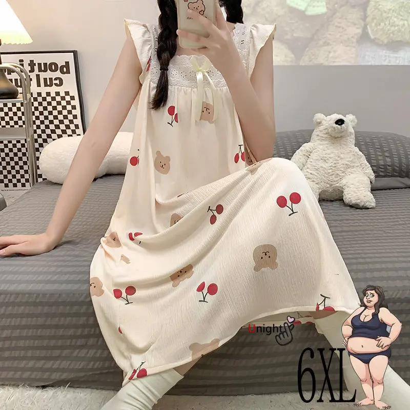 

Summer Cotton Night Dress Women Nightgown Big Size 6XL Sleepshirts Short-Sleeves Nightie Nightdress Print Sleepwear Nighttie