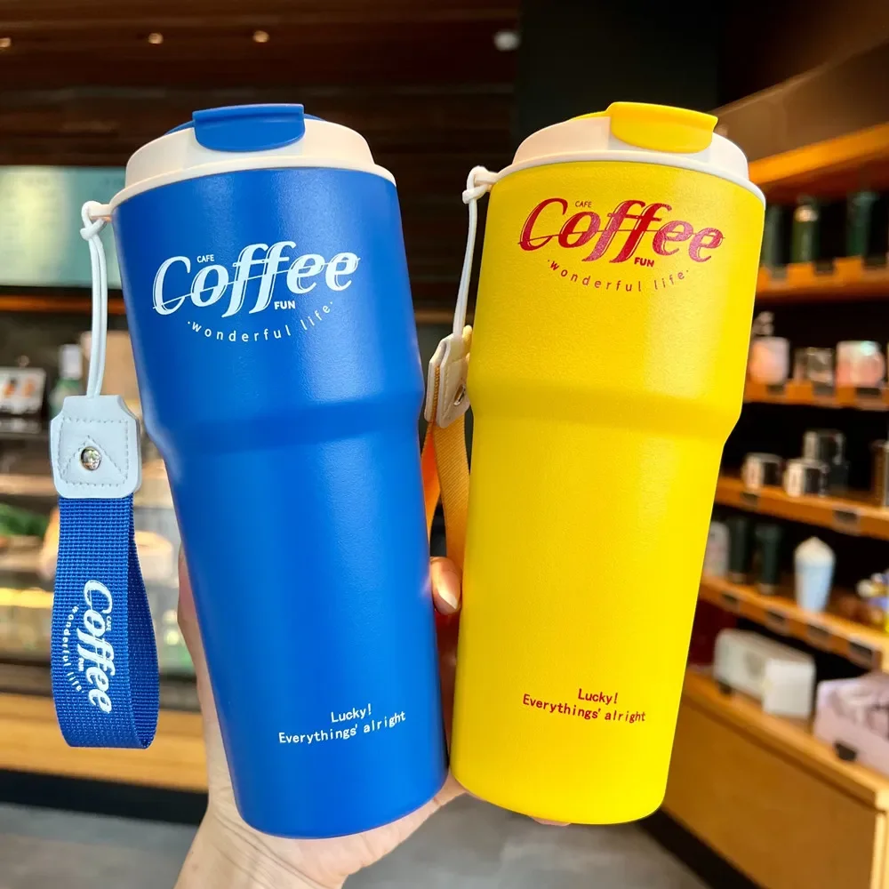 

2023 New Fashion 420ml/620ml Double Stainless Steel Coffee Mug Wtih Rope Portable Car Thermos Mug Vacuum Flask Travel Tumbler