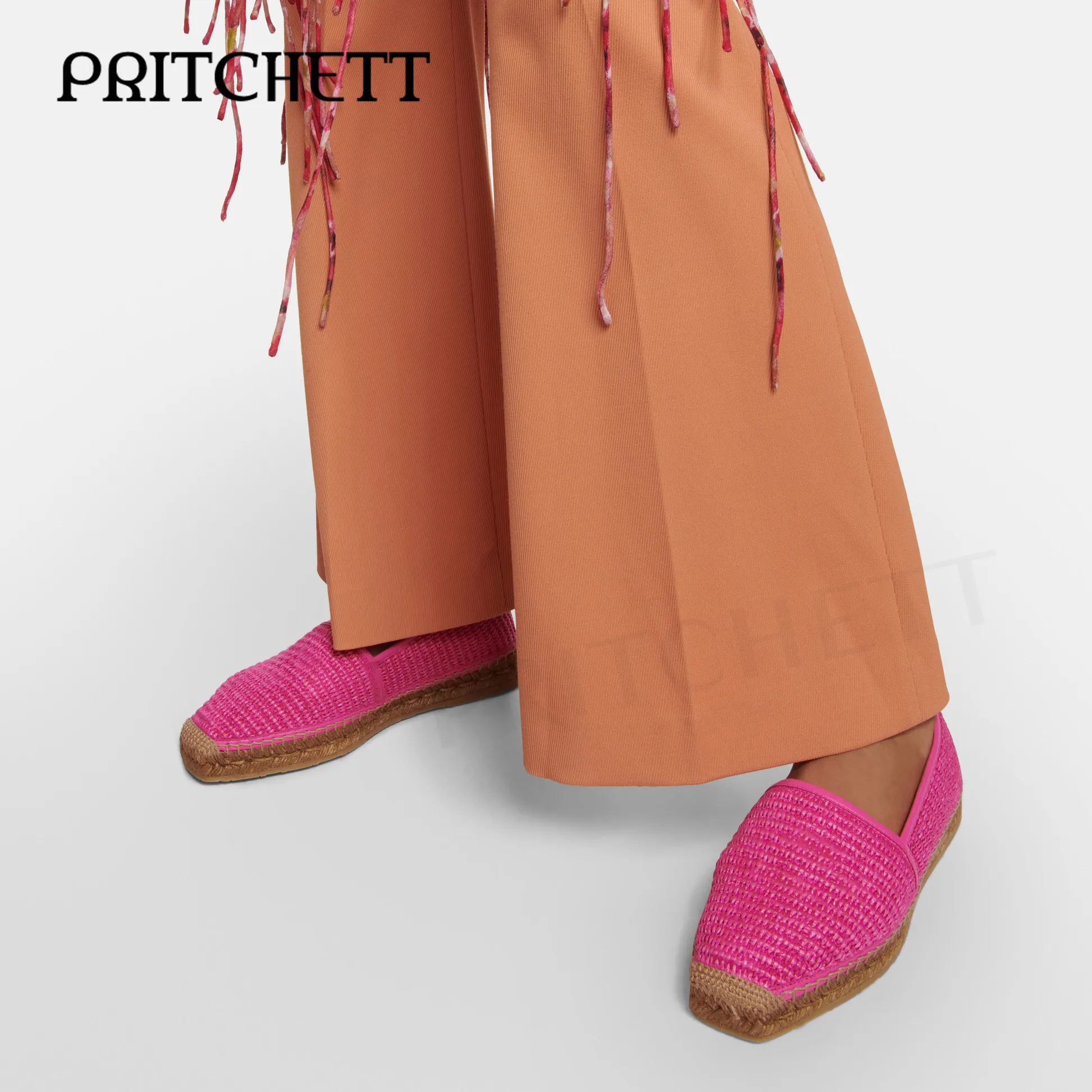 Rose Red Straw Woven Casual Flat Shoes Round Toe Straw Woven Mid-Heel Hollow Shoes Apricot Color Comfortable Daily Women's Shoes