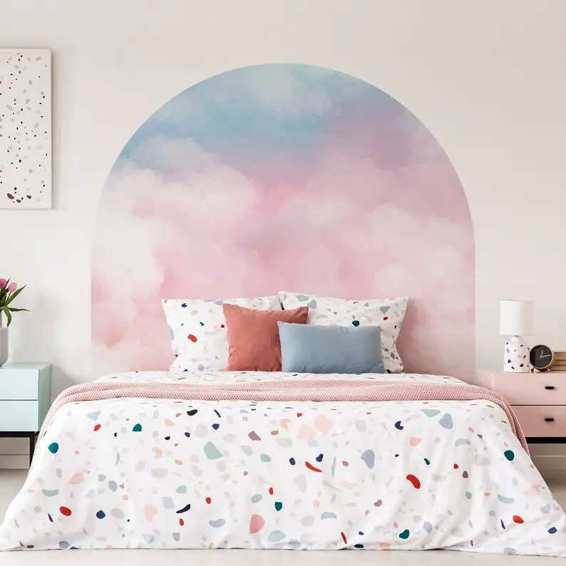 

Watercolor Sky Arch Decal, Large Arch Headboard Wall Decal, Watercolor Clouds Sky, Pastel Colors, SKU:WCKY