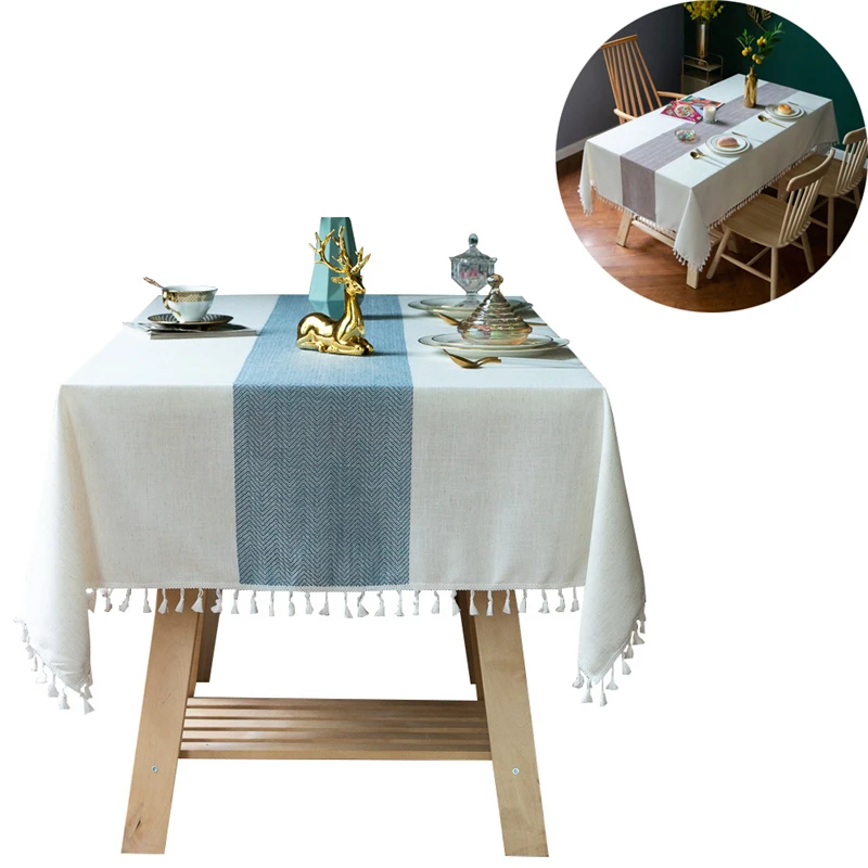 

2 PCS Rectangle Tablecloth for Dining Table Cotton Linen Fabric Rustic Farmhouse Kitchen Coffee Table Cover Wholesale XB