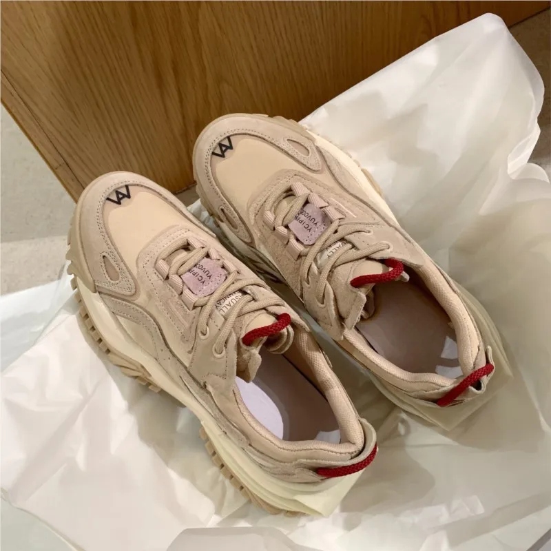 Mr Co Vintage Casual Dad Shoes Chunky Women Flat Platform Shoes Spring/Autumn Fashion Lace-up Thick Bottom Casual Sneakers Ins