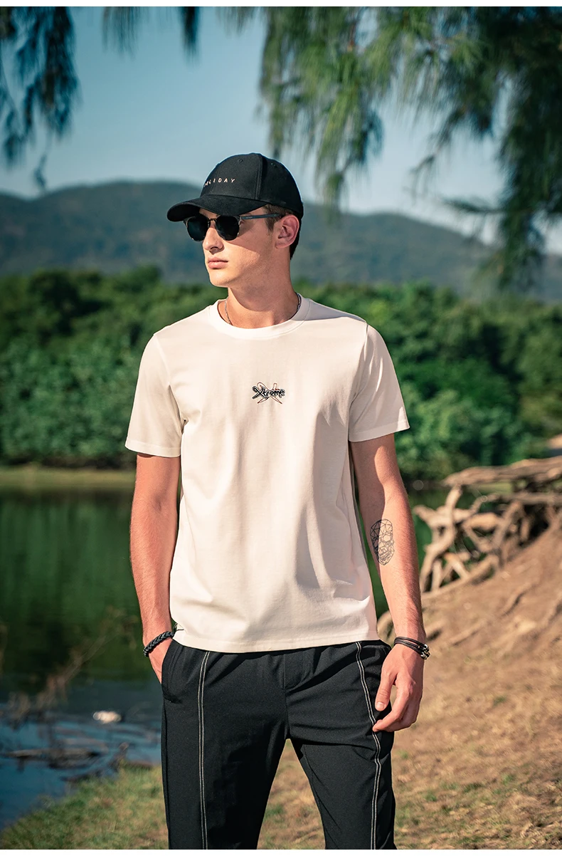 

6361 men summer casual mercerized cotton short-sleeved embroidered T-shirt