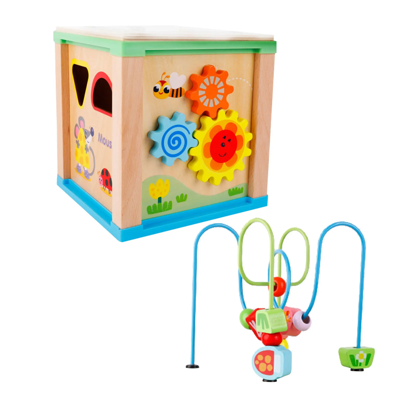 

Kids Activity Cube Children's Wood Multi-Functional Set Of Columns Shape Recognition Matching Box Educational Toy