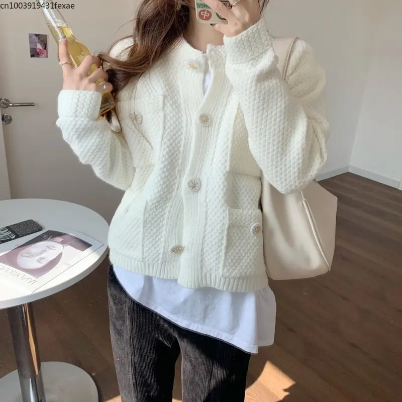 

korean Single-breasted Knitted Cardigan Women's Autumn New Loose And Thin Solid Color Wild Kawaii Jacket tops Outerwear Coat