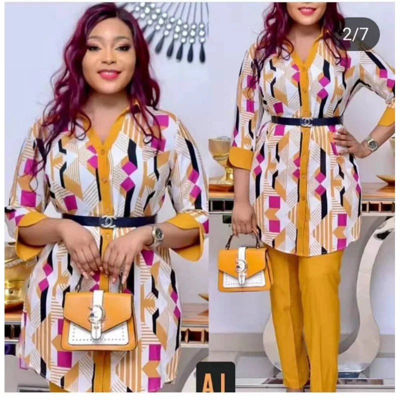 

Новая модель в африканском стиле, 4 размера, искусственная кожа, длинное пальто, костюм из двух предметов для женщин (TZ11 #)