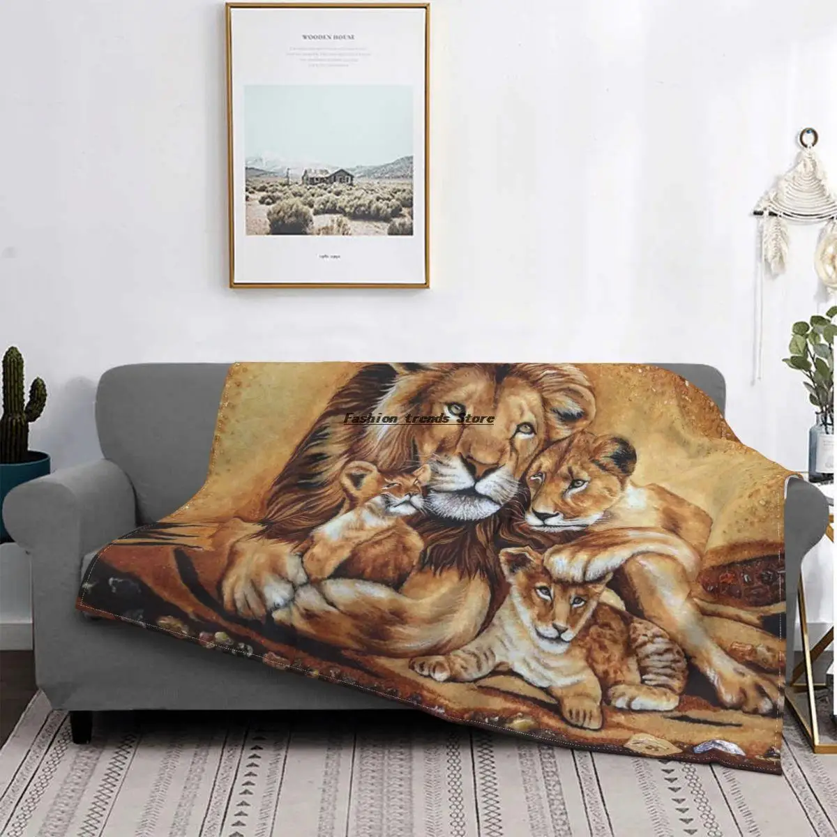

Lion Family Love Blanket Fleece All Season Animal Cartoon Multifunction Super Warm Throw Blanket for Sofa Office Bedding Throws
